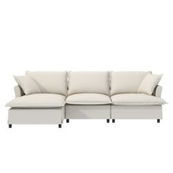 Sectional Sofa With Ottoman L Shaped Cloud Couch Set With Throw Pillows, Free Combination 4 Seat Modular Upholstered - Beige