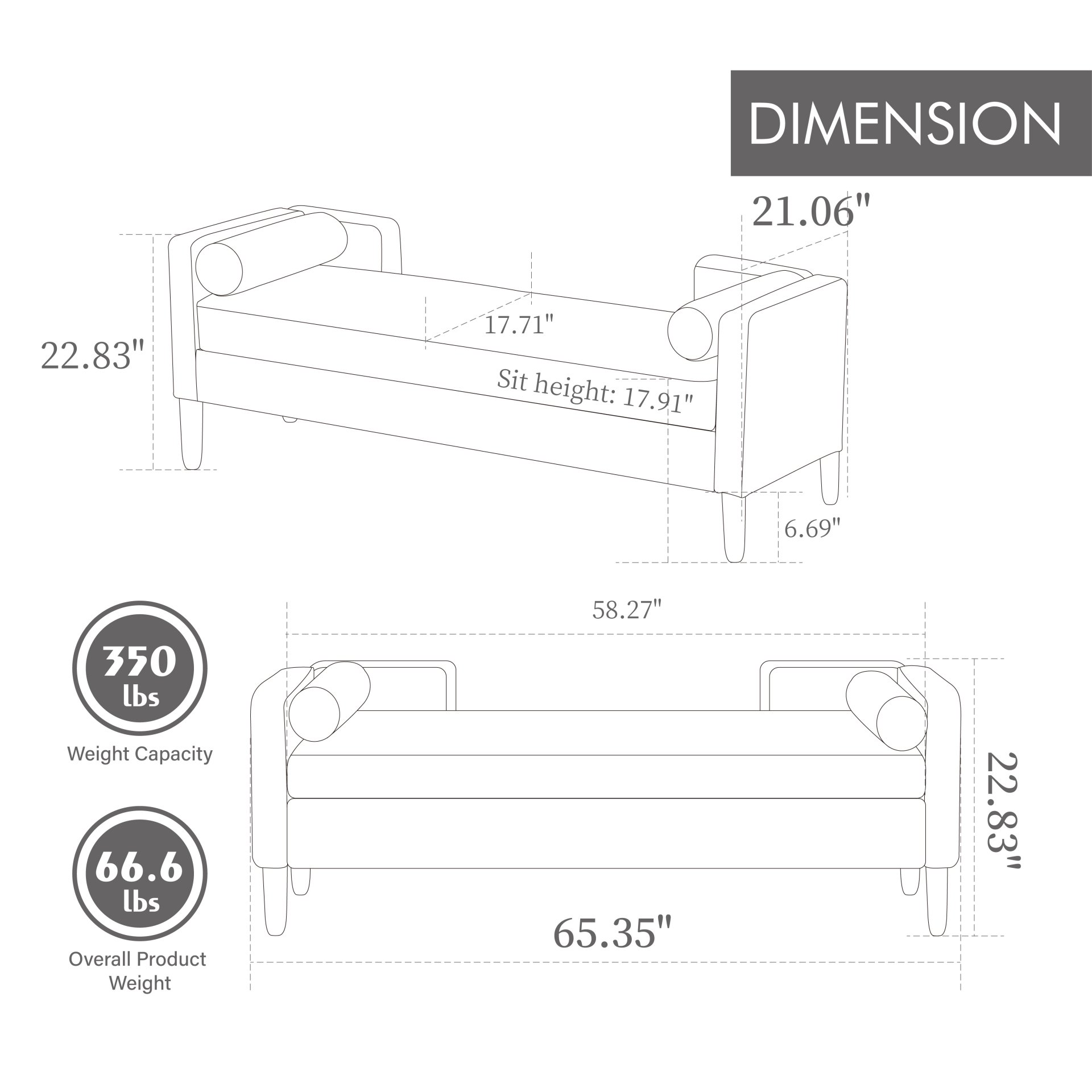 Storage Soft Bench With Armrests, Backrest And 2 Bolster Pillows For Living Room, Entryway And Bedroom - Charcoal - Image 3