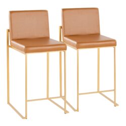 Fuji - Contemporary High Back Barstool (Set of 2) - Gold / Camel