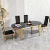 Oval Dining Table With Glass Top Stainless Steel Base, For 6 Seats - Black / Gold - Image 5