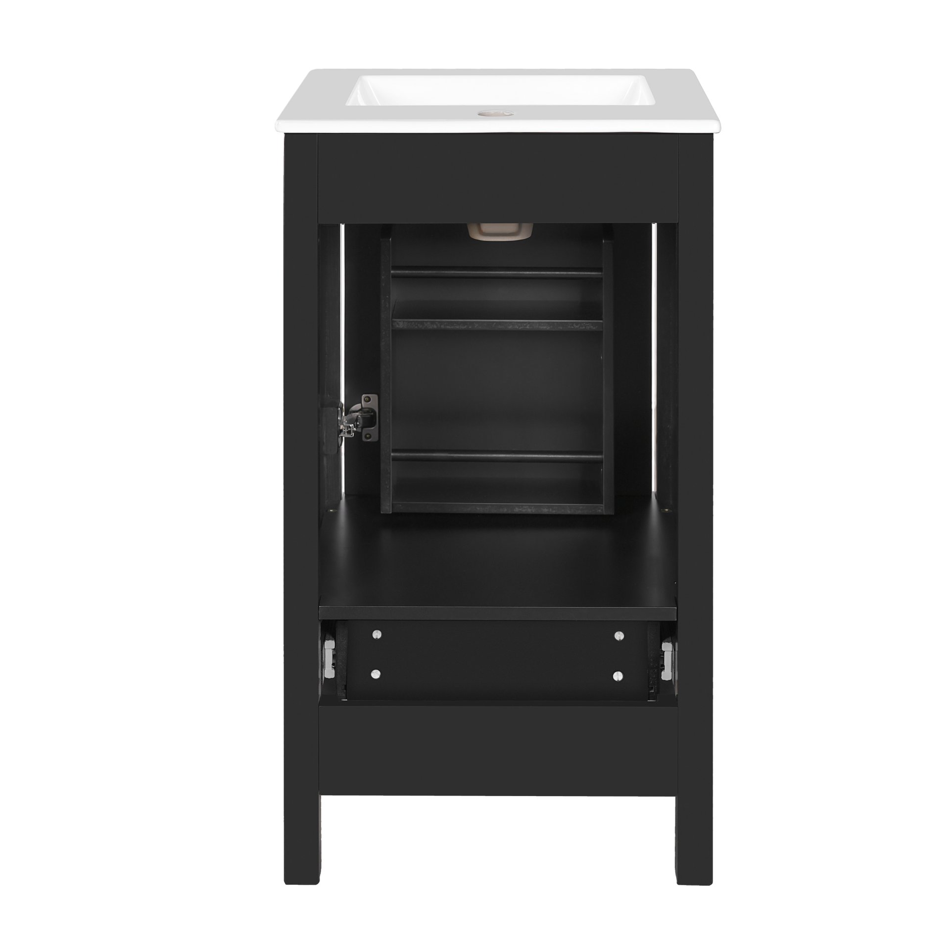 18" Bathroom Vanity With Sink, Soft Close Drawers, Door Organizer, Divider Drawer, Adjustable Foot Pads - Black - Image 16