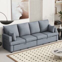 Modern Modular Sofa, 4 Seat Chenile Sectional Couch Set With 2 Pilows Included, Freely Combinable Indoor Funiture For Living Room, Apartment, Office - Light Gray