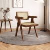 Modern Mid Century Dining Chairs (Set of 2), Rattan Accent Chairs, Comfy Armchairs, Outdoor Wood Chairs With Armrest - Walnut - Image 4