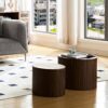 Handcrafted Nested Table Set 2 Pieces, Round Coffee Table - Walnut Color - Image 12