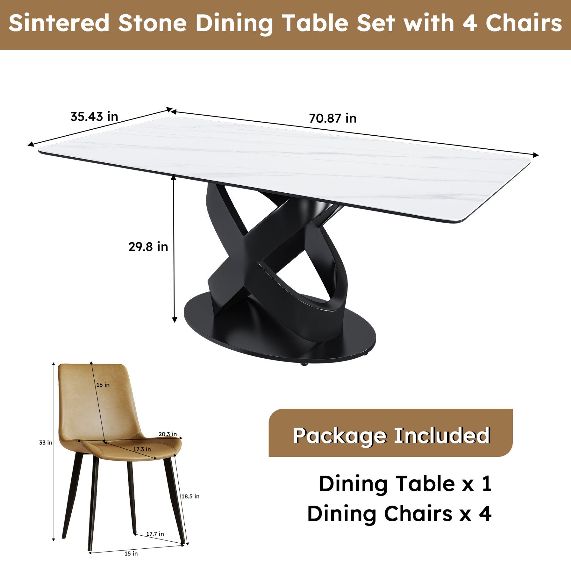 Rectangular Dining Table, For Dinner Party, 4 Chairs - Black / White - Image 3