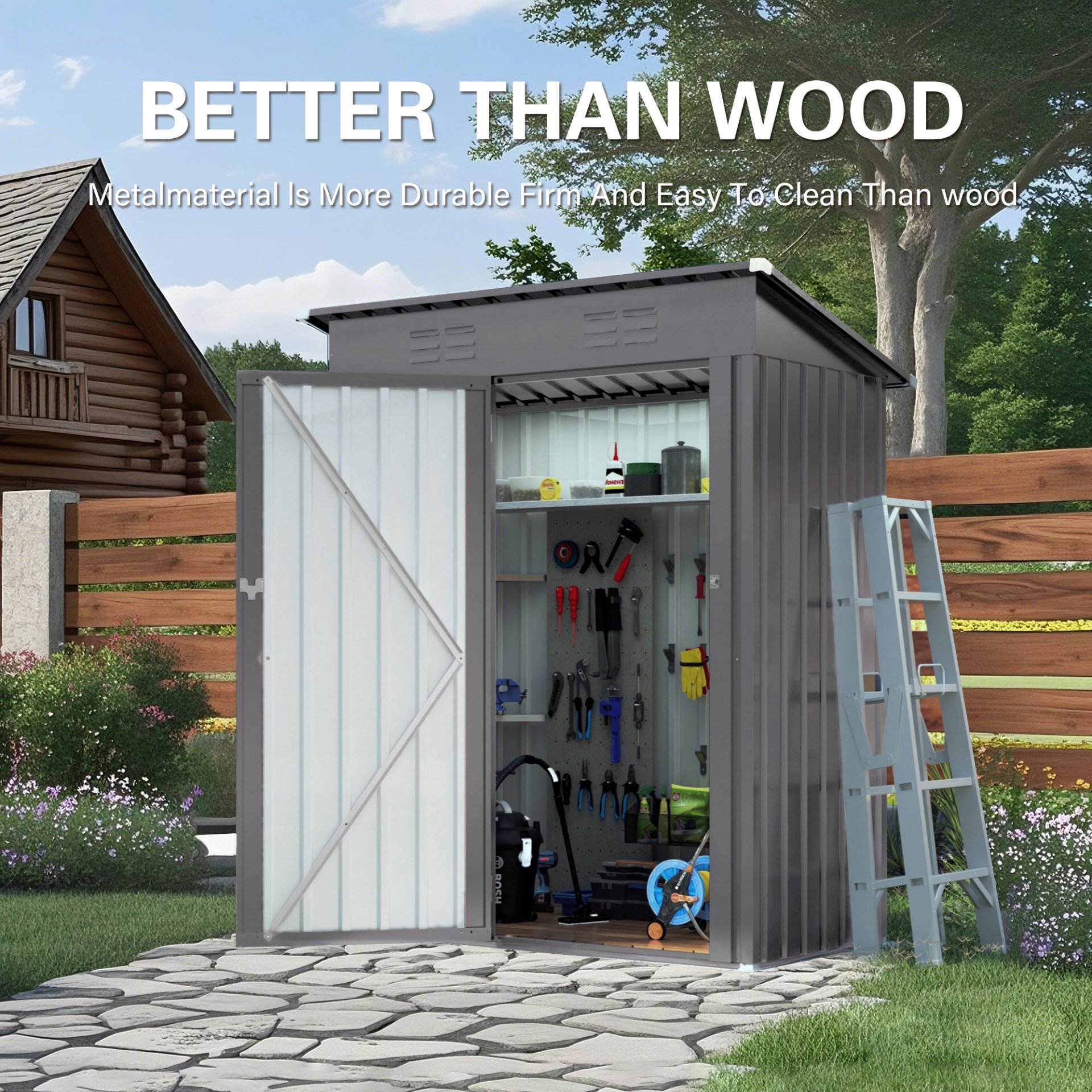 5 X 3 Ft Durable Metal Shed Outdoor Storage Shed With Pitched Roof And Lockable Door - Gray - Image 7