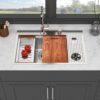 Single Bowl Workstation Kitchen Sink With Cup Washer 16 Gauge Stainless Steel - Black / Gray - Image 4