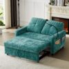 Modern Loveseat Pull Out Sofa Bed With Adjustable Backrest, Two Cup Holders, A Phone Holder, Three Charging Ports And Side Storage Pockets For Living Room - Teal - Image 11