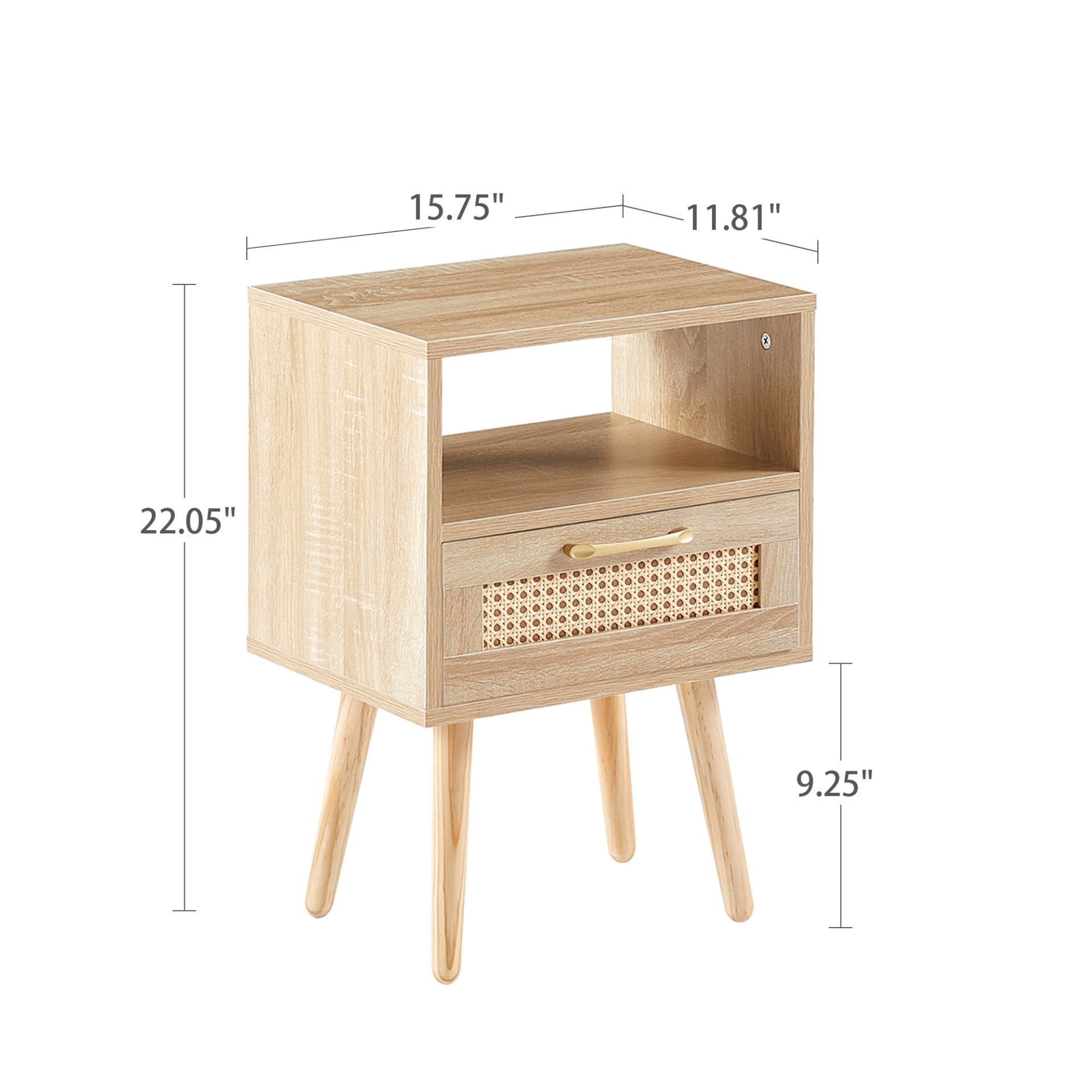 15.75" Rattan End Table With Drawer And Solid Wood Legs, Modern Nightstand, Side Table For Living Room, Bedroom - Natural - Image 3