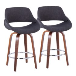 Fabrico - Mid-Century Modern Fixed Height Counter Stool With Round Footrest (Set of 2) - Walnut / Charcoal