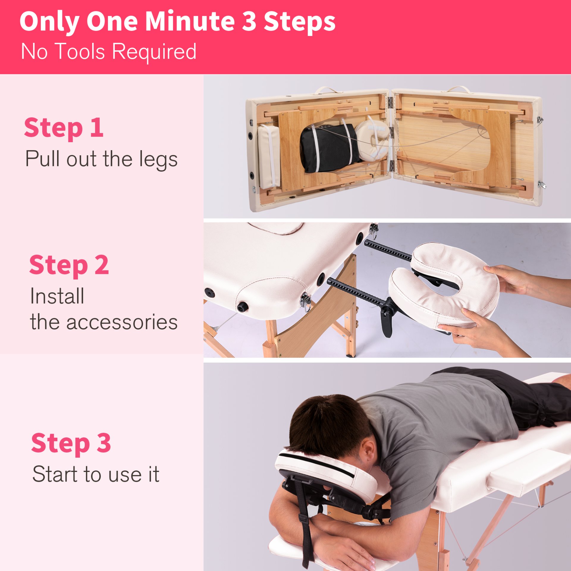 Massage Table Portable Massage Bed Lash Bed With Carrying Case Spa Table Height Adjustable, Salon Bed Face Cradle Bed - Cream - Image 5