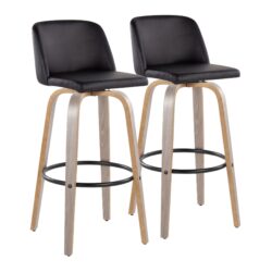 Toriano - Contemporary Fixed Height Barstool With Swivel With Round Footrest (Set of 2) - Light Gray / Black