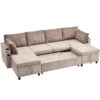 Sectional Sofa Pull Out Sofa Bed Versatile Sofa Sleeper With Large Storage Space, Two USB Ports And Two Cup Holders For Living Room - Brown - Image 24