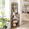 6 Tier Corner Open Shelf Modern Bookcase Wood Rack Freestanding Shelving Unit, Plant Album Trinket Sturdy Stand Small Bookshelf Space-Saving For Living Room Home Office Kitchen Small Space - Rustic Brown - Image 4