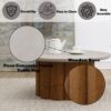 Evelyn - Faux Concrete Top Round Shaped Coffee Table - Walnut - Image 3