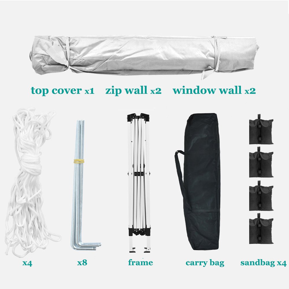 10'X10' Folding Canopy With 4 Removable Sidewalls Outdoor Event Shelter UPF 50+ Gazebo Portable Tents For Parties Beach Camping Wedding Ez Pop Up Canopy 4 Pieces Weight Bag + Carry Bag - White - Image 10