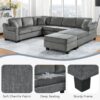 U Shaped Sectional Sofa Chenille Upholstered With Movable Storage Ottoman - Dark Gray - Image 7