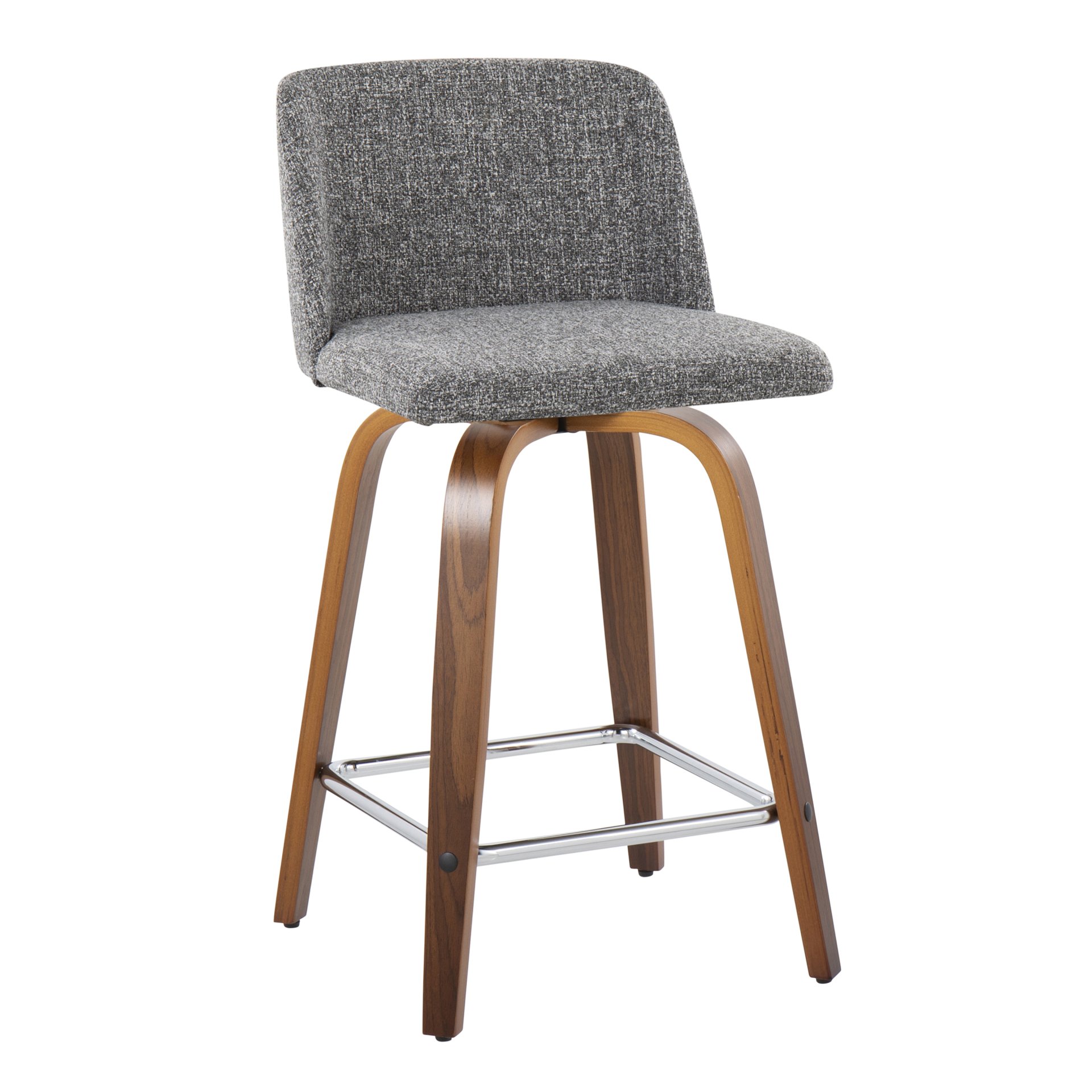 Toriano - Mid-Century Modern Fixed Height Counter Stool With Swivel And Square Footrest (Set of 2) - Walnut / Gray - Image 2