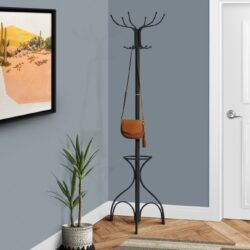 Coat Rack, Hall Tree, Free Standing, 12 Hooks, Entryway, Umbrella Holder, Transitional - Black