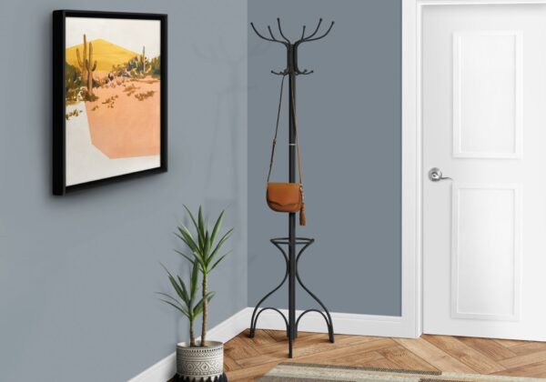 Coat Rack, Hall Tree, Free Standing, 12 Hooks, Entryway, Umbrella Holder, Transitional - Black