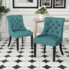 Dining Chair (Set of 2) With Upholstered Diamond Tufting And Espresso Birch Legs - Teal - Image 2