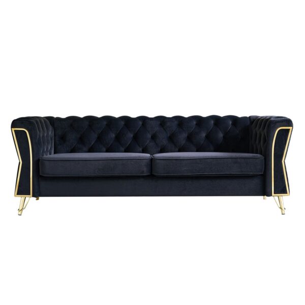 Modern Tufted Velvet Sofa For Living Room - Black