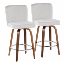 Henry - Contemporary Fixed Height Counter Stool With Swivel With Round Footrest (Set of 2) - Walnut / White