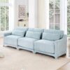 Elegant 3 Seater Sofa With Lumbar Pillow Chenille Upholstery Ergonomic Design Wooden Base - Sky Blue - Image 19