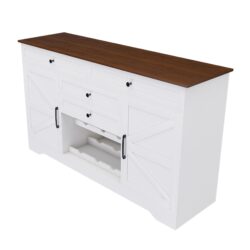 Rustic Farmhouse Kitchen Island With Storage Cabinet, Wood Top Breakfast Bar - White