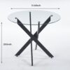 Dining Table With Cross Metal Leg And Tempered Glass, Modern Space Saving Kitchen Table For Living Room - Black - Image 9