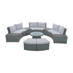 10 Piece Outdoor Sectional Half Round Patio Rattan Sofa Set, Wicker Conversation Furniture Set For Free Combination - Light Gray