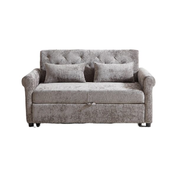 3 In 1 Loveseat Sofa Bed Chenille Fabric Pull Out Couch Sleeper Full Back Frame, Seat Frame, Armrests & 2 Pillows - Light Gray
