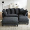 Upholstered L Shaped Sectional Sofa With Storage, Movable Ottoman, And 6 Throw Pillows - Black - Image 11