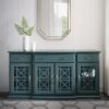 Classic Fretwork Detailed Glass Door Sideboard - Dark Teal - Image 6