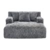 Chenille Interior Lazy Sofa Chaise Longue Armchair With 3 Pillows And Armrests - Gray - Image 10