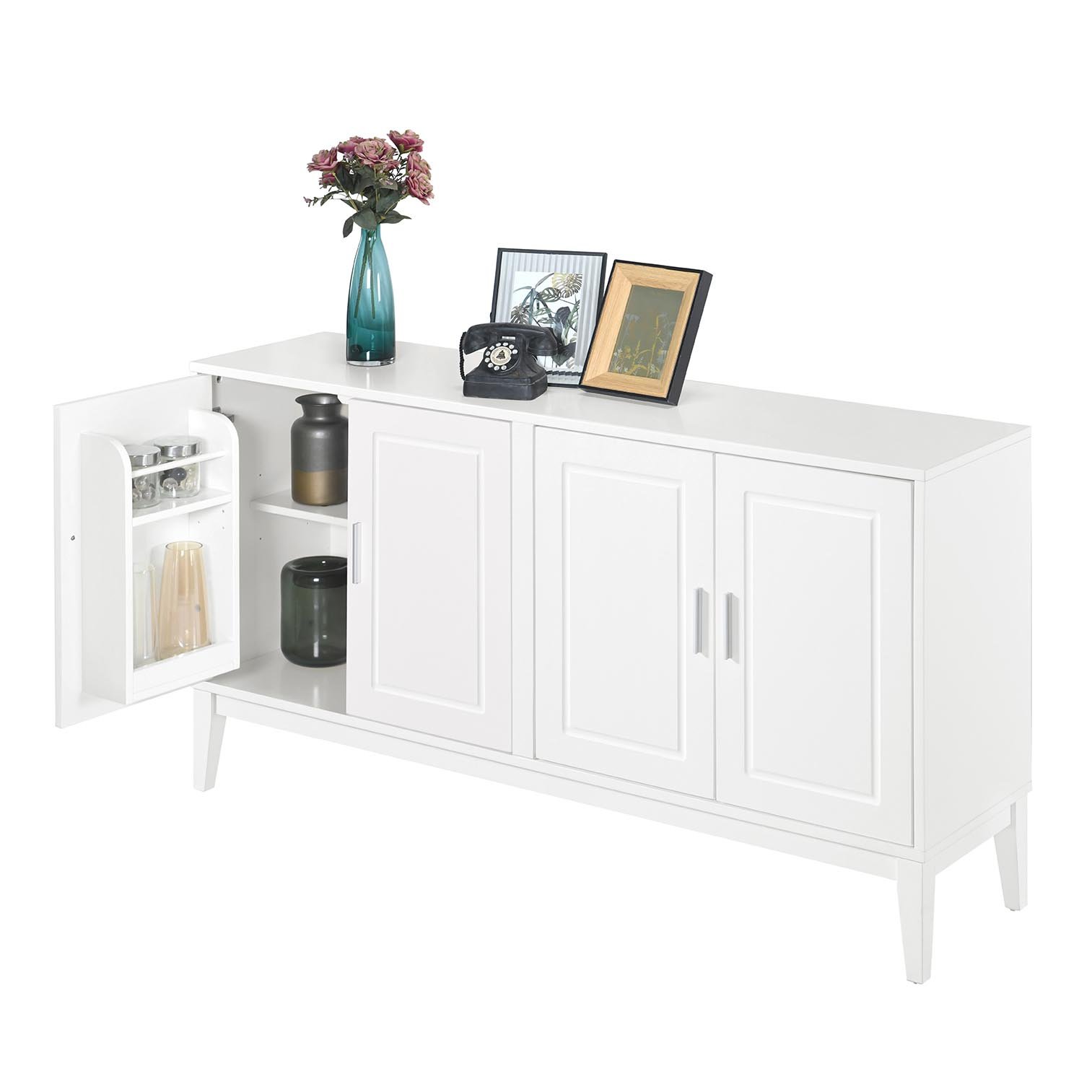 4 Door Sideboard Storage Cabinet With Door Shelf For Living Room And Dining Room, 2 Large Cabinets With Adjustable Shelf - White - Image 13