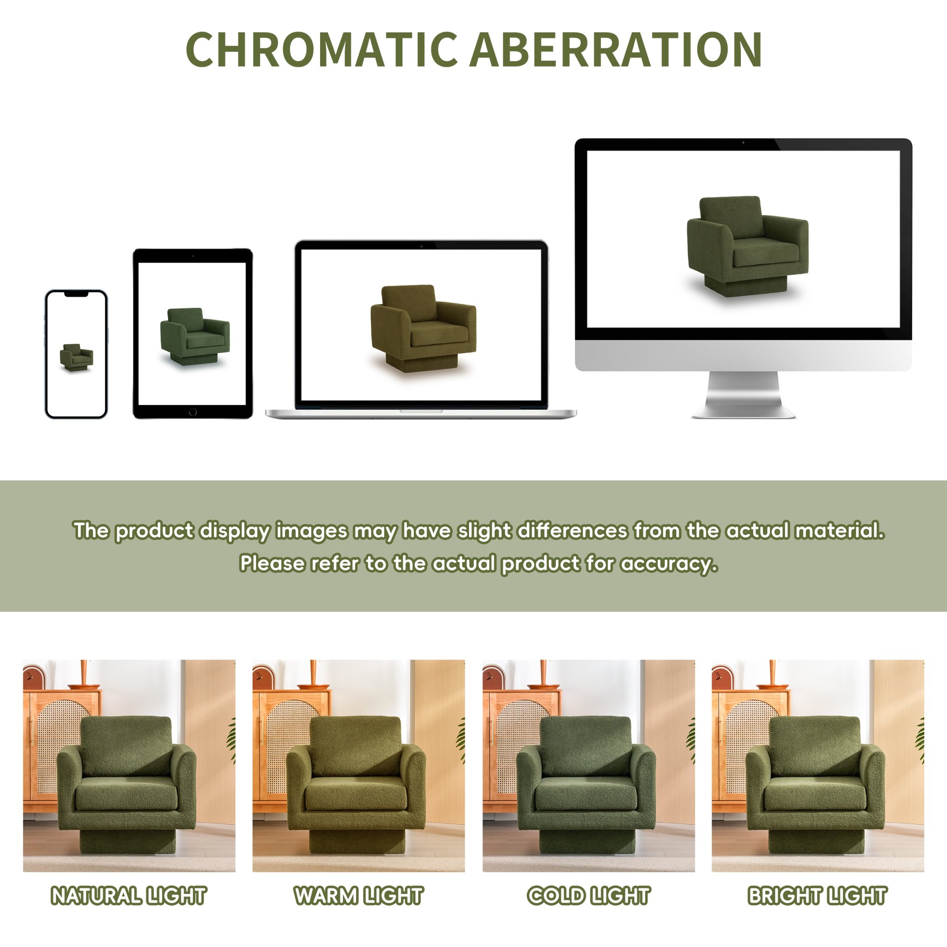 360° Modern Swivel Accent Chair Round Armchair, Thick Padded Single Lounge Sofa Upholstered Comfy - Green - Image 7