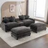 Modern Chenille Upholstered Sectional Sofa With Ottomans, USB Ports, Cup Holders, And Storage - Gray - Image 3
