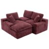 Cloud Sectional Sofa Upholstered Sofa Couch With Double-Layer Cushion And Side Pockets - Red - Image 22