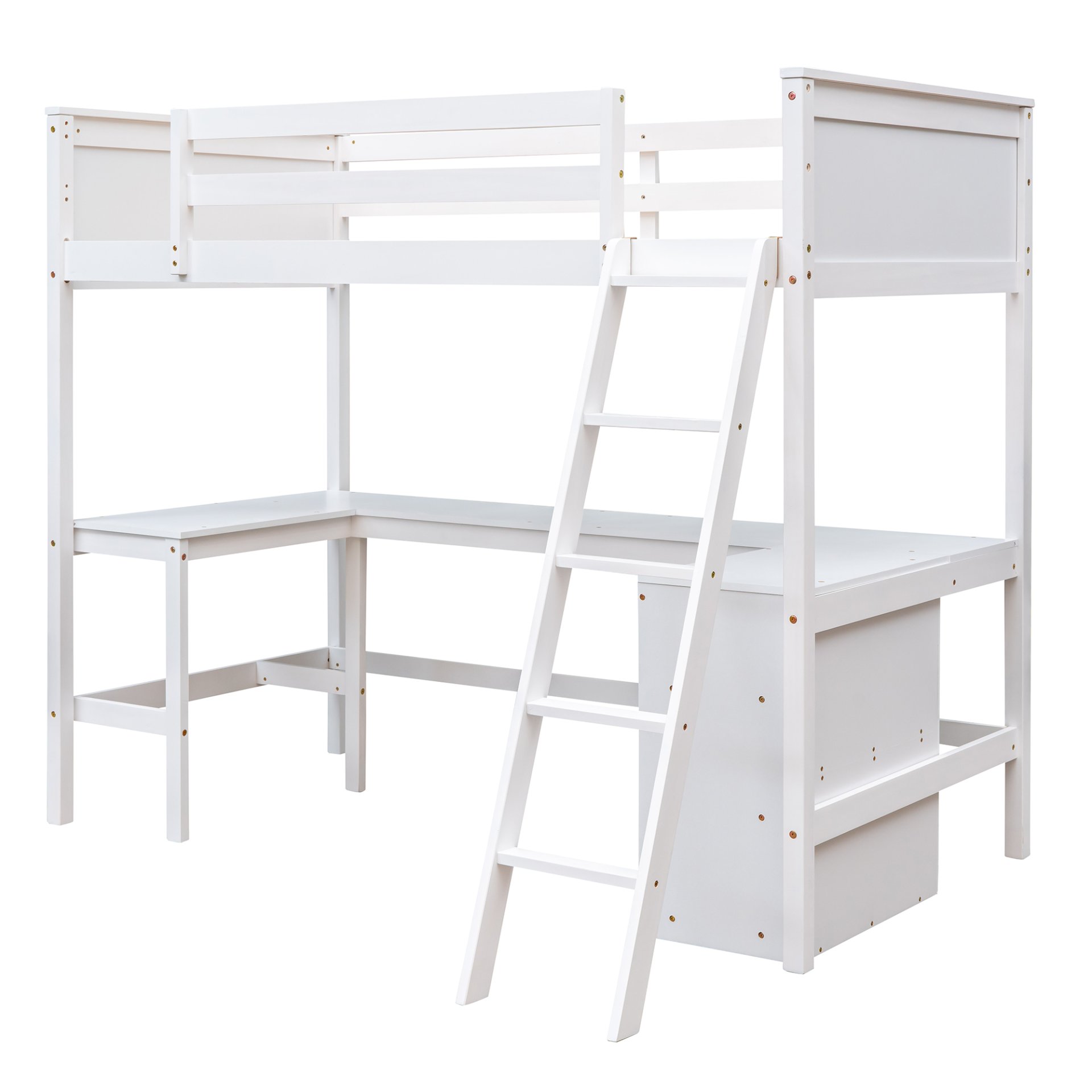 Twin Size Loft Bed With Shelves With Desk - White - Image 6