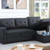 Upholstered Pull Out Sectional Sofa With Chaise - Black - Image 7