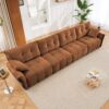 Modern 4 Seater Sofa With Solid Wood Frame, High Resilience Cushions - Burnt Orange - Image 12