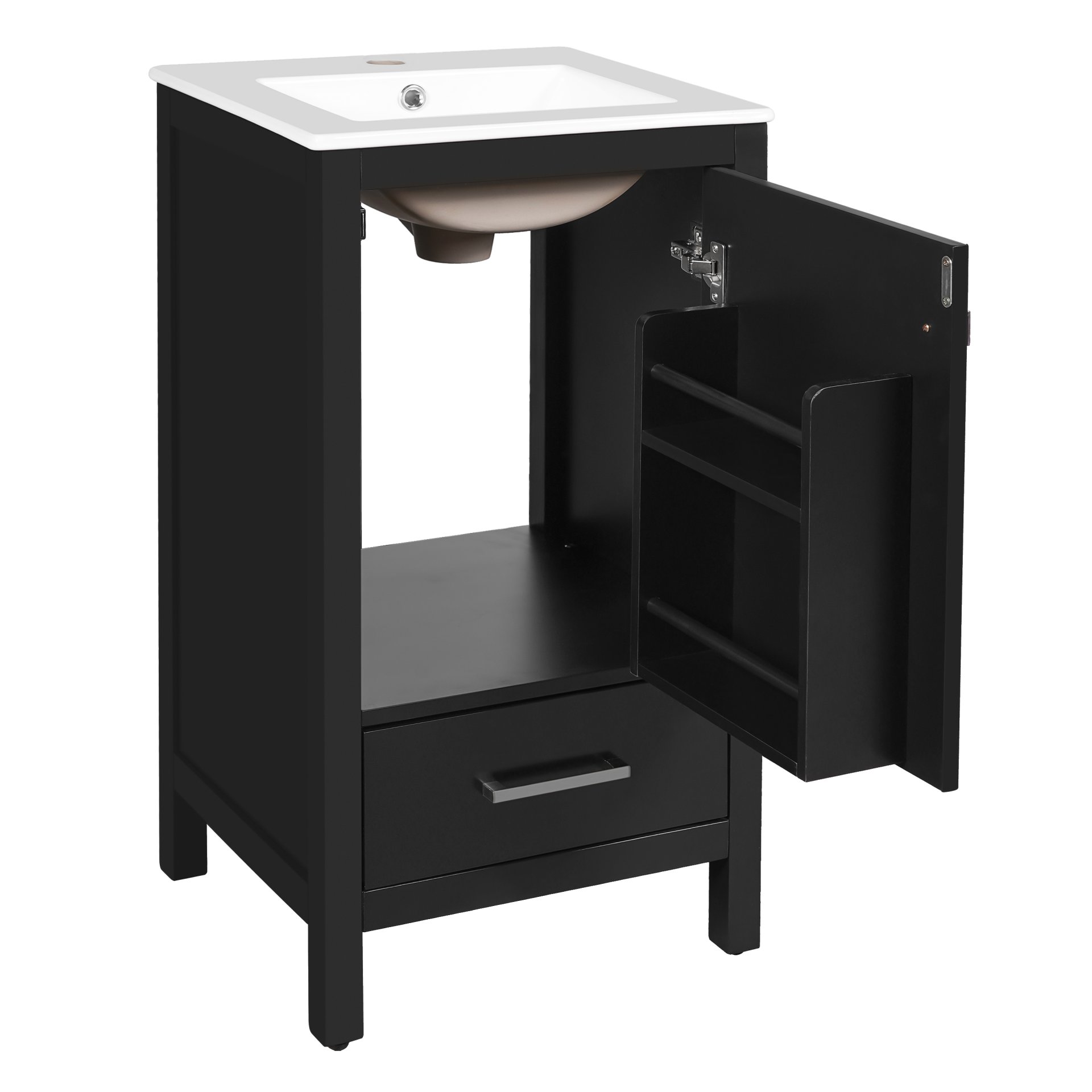 18" Bathroom Vanity With Sink, Soft Close Drawers, Door Organizer, Divider Drawer, Adjustable Foot Pads - Black - Image 15