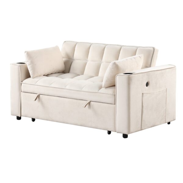 Multi Functional Sofa Bed With Cup Holder And USB Port For Living Room Or Apartments - Milk White