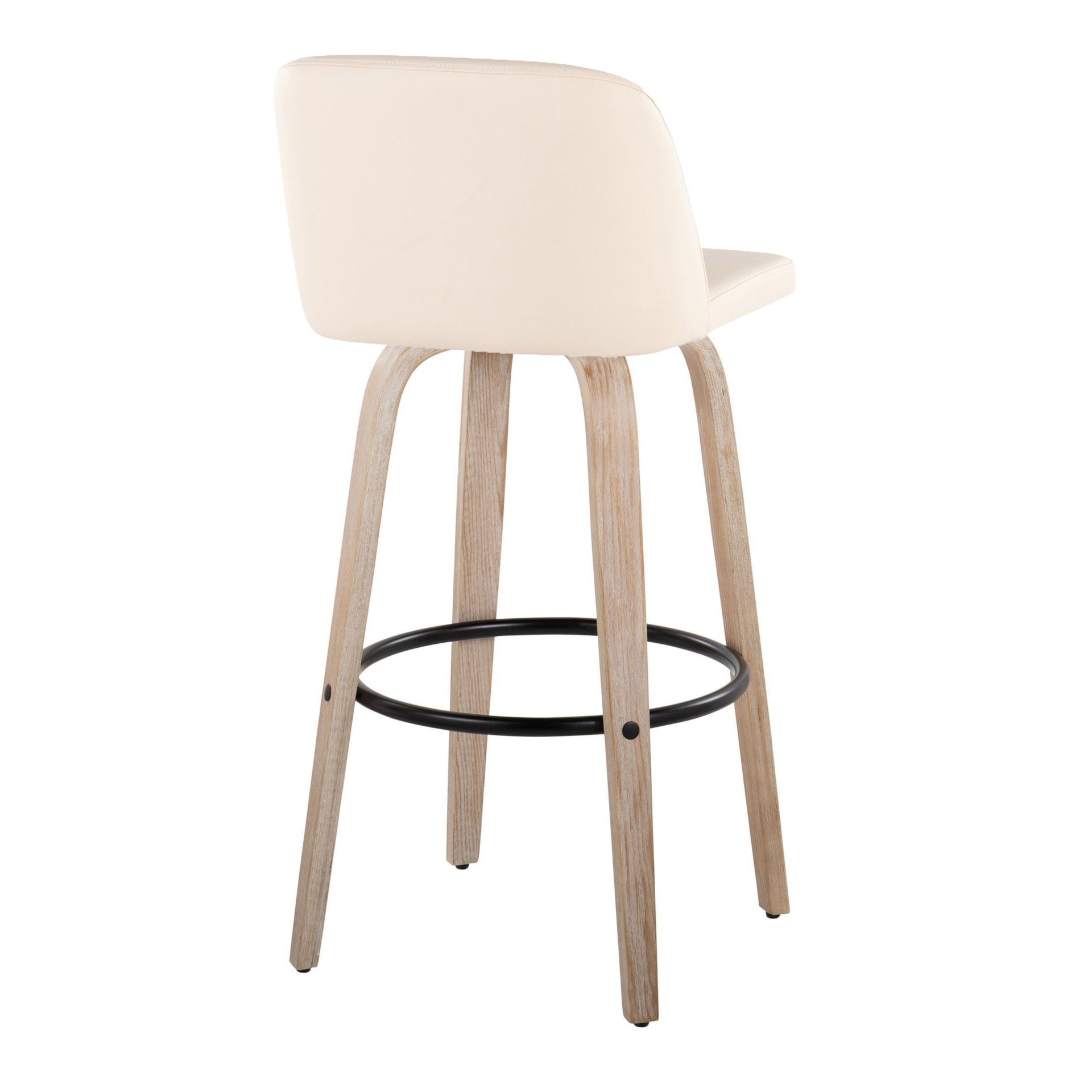 Toriano - Mid-Century Modern Fixed Height Barstool With Swivel And Round Footrest (Set of 2) - White Washed / Cream - Image 4