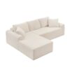 Full Compression Chaise Lounge Set Modular Corduroy Sectional With Arched Armrests Non Slip Base Includes 3 Back Cushions & 2 Throw Pillows - White - Image 11