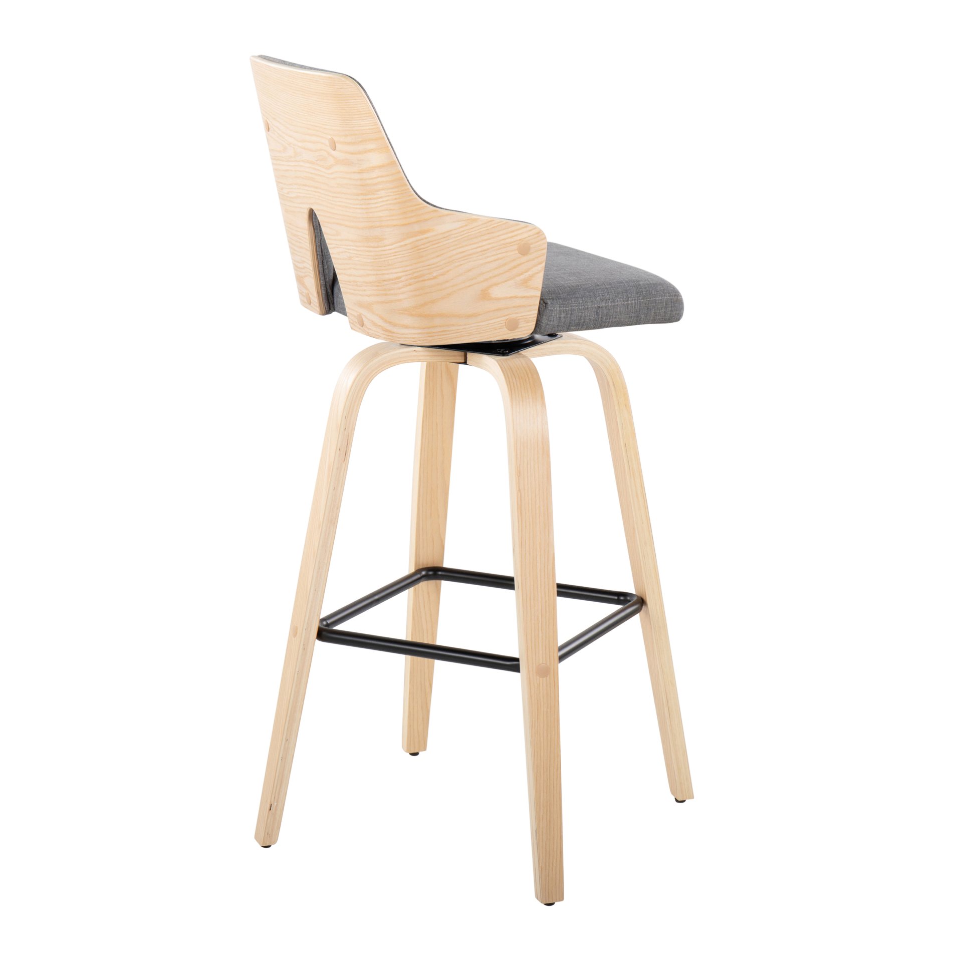 Stella - Contemporary Fixed Height Barstool With Swivel Square Footrest (Set of 2) - Natural / Light Gray - Image 4