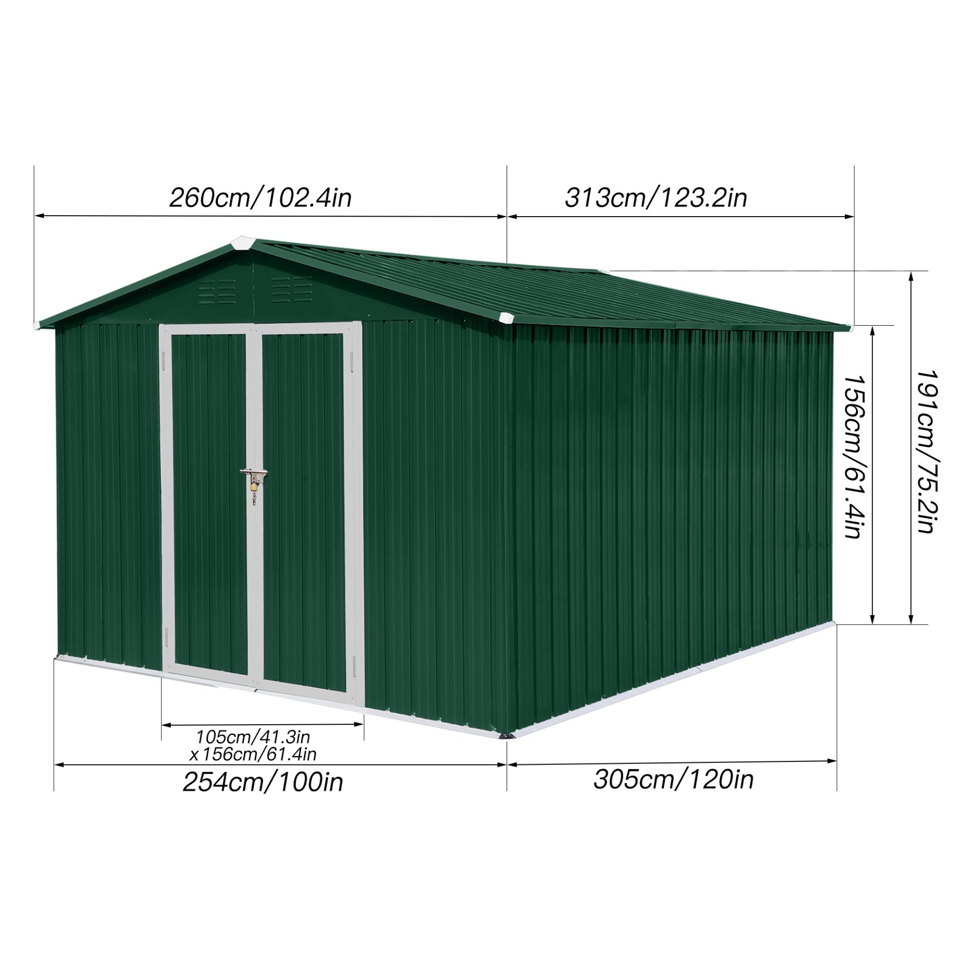 10'x8' Garden Sheds Outdoor Storage Sheds - Green / White - Image 6