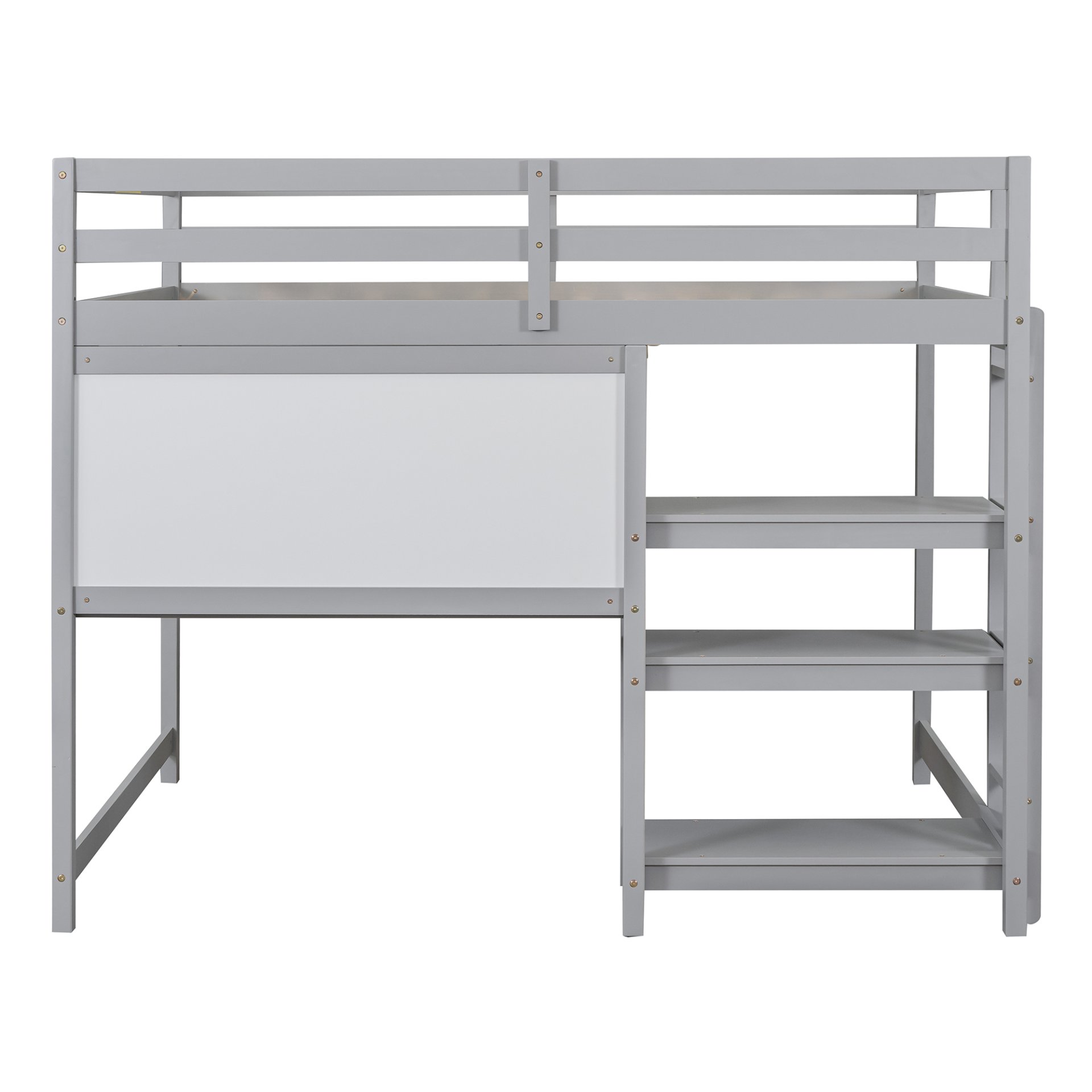 Full Size Loft Bed With Shelves, Desk And Writing Board - Gray - Image 6