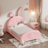 Twin Size Upholstered Rabbit-Shape Princess Bed, Twin Size Platform Bed With Headboard And Footboard - Pink - Image 13